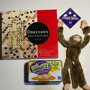 Dominoes Book & Gift Set - Black and Whit/Blurt Game/Superfly Plush Lot